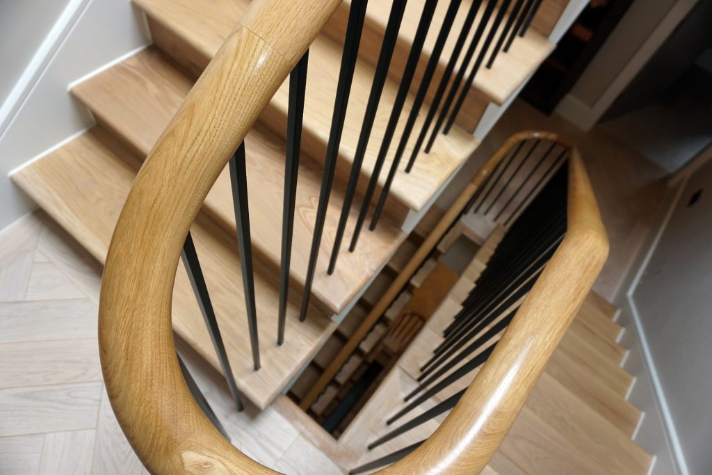 Tight steps and curves designed in style, Wilmslow, Cheshire, by PT Handrails at Clive Durose staircase company