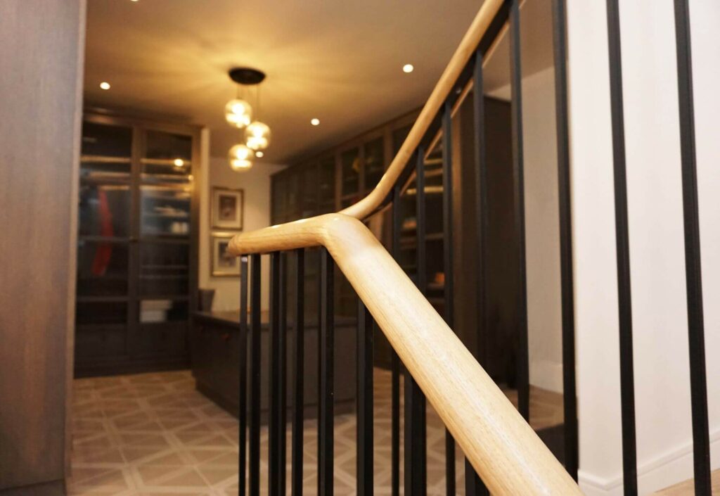 Clean lines, Staircase oak handrail installation in Wilmslow Cheshire by PT Handrails, Clive Durose