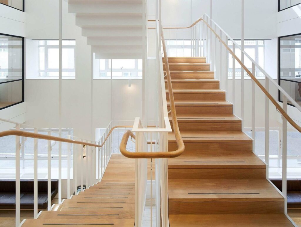 Savile Road commercial staircase handrail system and steps by PT Handrails, by Clive Durose