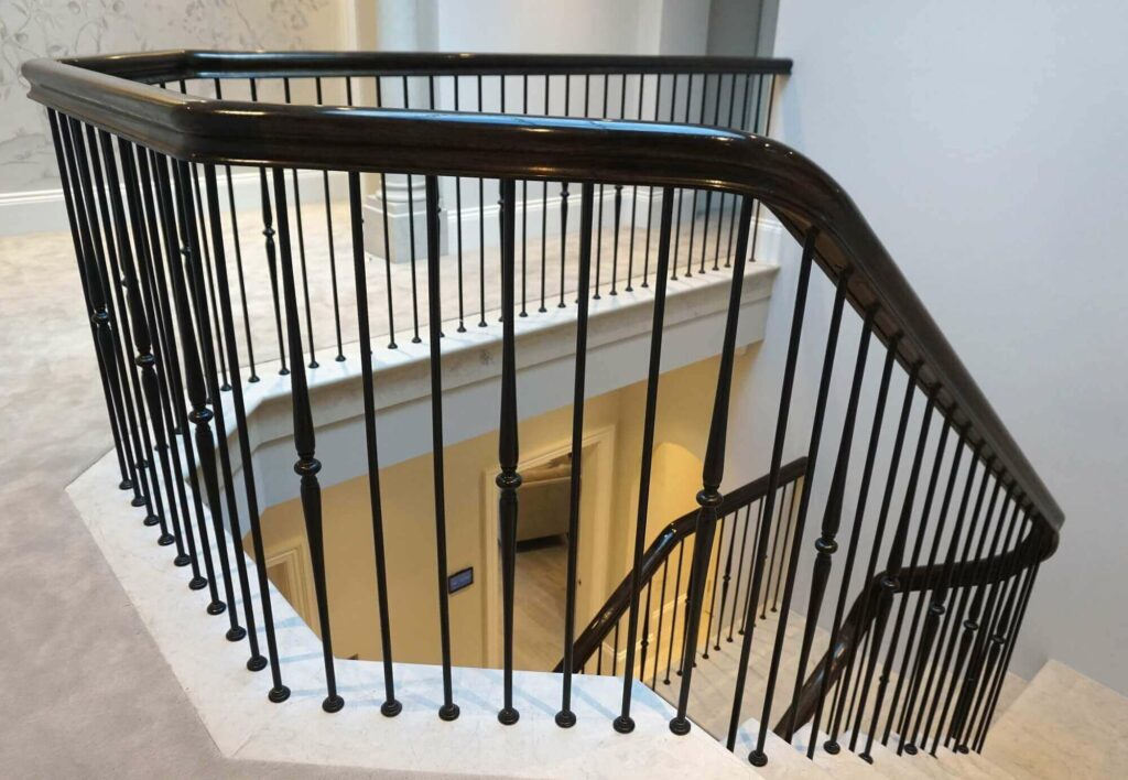 Staircase installed in Harmer Green Lane, Hertfordshire, Designed by Sinead Kelly-Herbert, made and installed by PT Handrails, Clive Durose, top view down