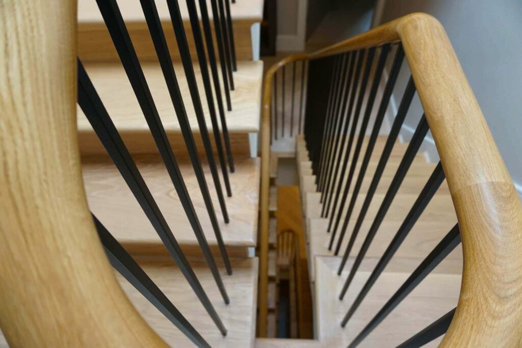 Staircase oak handrail installation in Wilmslow Cheshire by PT Handrails, Clive Durose