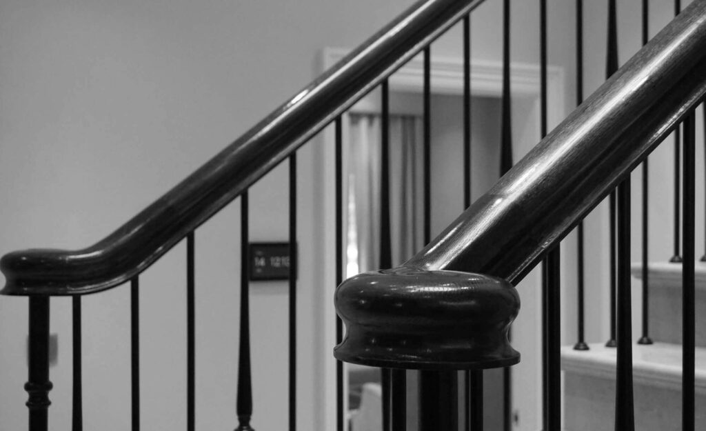 Staircase with varying spindles, in Harmer Green Lane, Hertfordshire, Designed by Sinead Kelly-Herbert, made and installed by PT Handrails, Clive Durose.