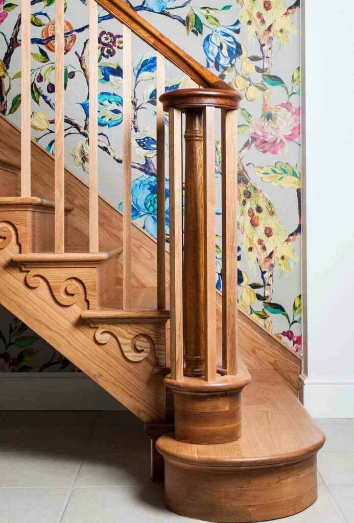 Wooden detailing on staircase treads at Country Manor, Eccleshall, Staffordshire, Staircase & Handrail Project by PT Handrails from Clive Durose